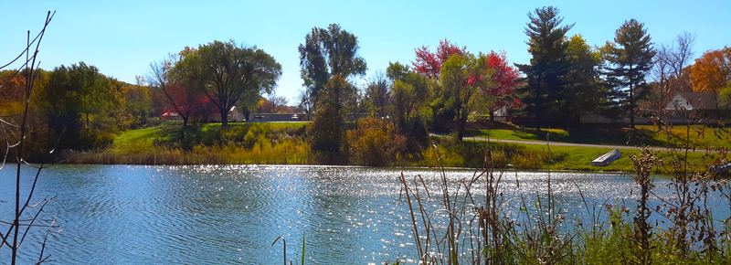 Timberlake Club's lake framed by fall trees